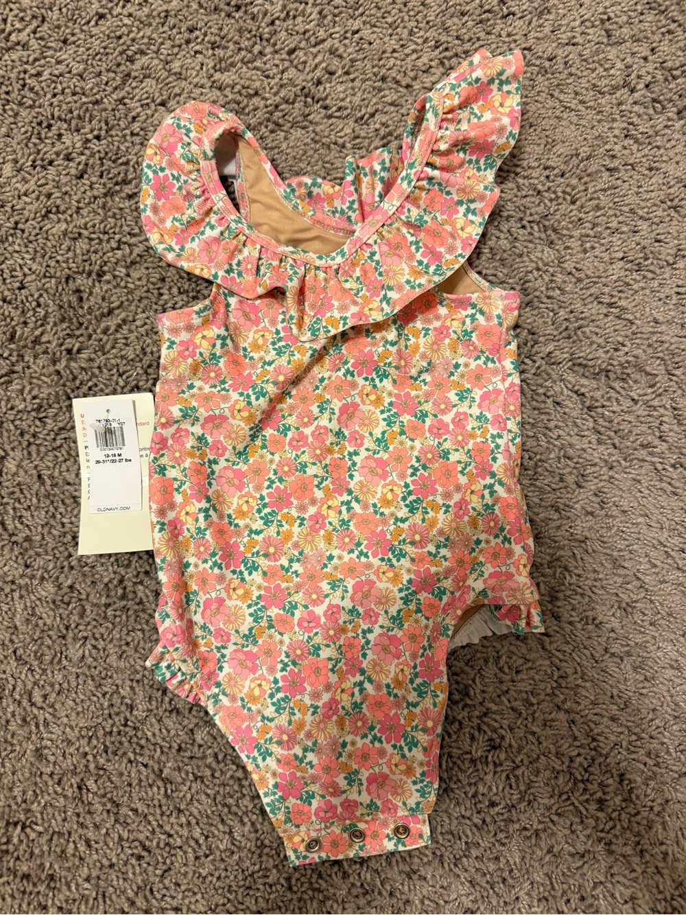 Old Navy Floral Ruffle One-Piece Swimsuit - Pink, Green, Yellow